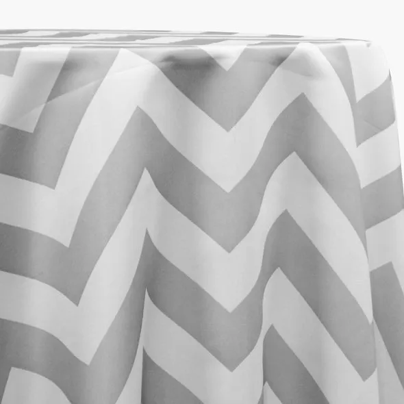 1pc - Chevron Print (Lamour) Table Linen 120" Round - Silver and White