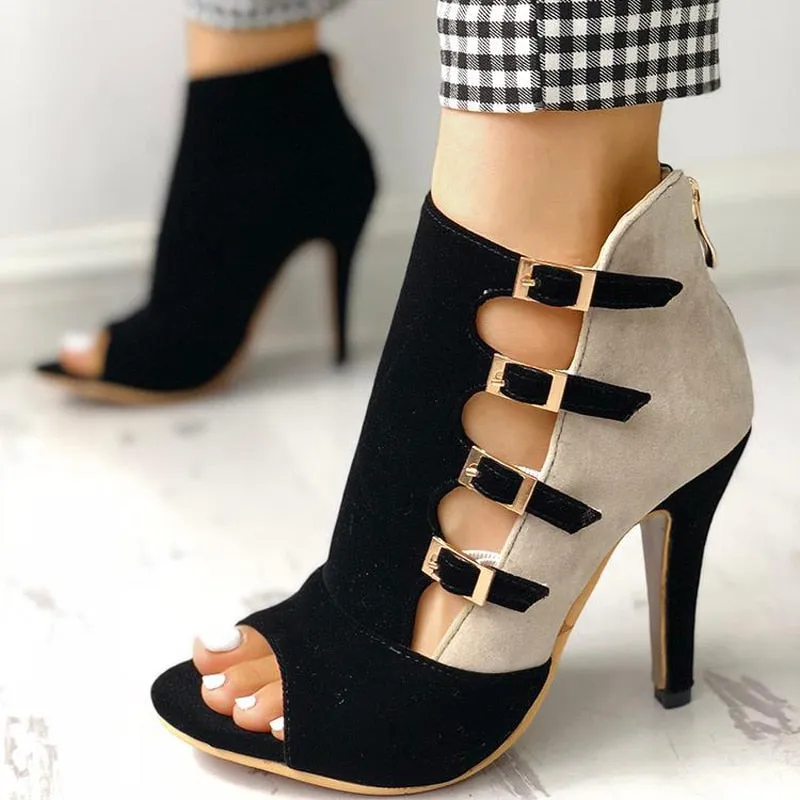 Amozae- Big Size 34-43 Brand New Ladies Thin High Heels Sandals Fashion Buckle Peep Toe Summer Sandals Women Party   Shoes Woman