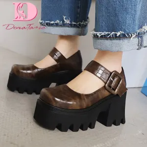 Amozae-DoraTasia 2024 New Fashion Ladies Spring Pumps Platform Chunky Heels Buckle Shallow Pumps Women Party Office Shoes Woman