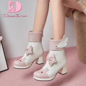 Amozae-DoraTasia Large Size 43 2024 Autumn Ankle Boots Women Platform Chunky High Heels Bowknot Animal Wing Girls Boots Cute Shoes