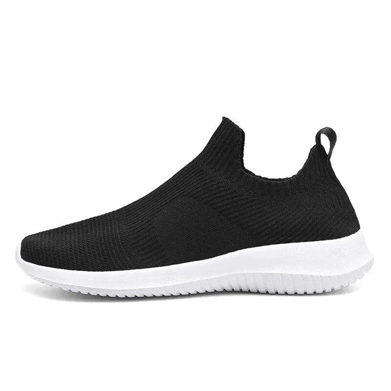 Amozae Slip-On Sneakers Men Lightweight Running Shoes Breathable Knitted Sock Shoes White Jogging Walking Sport Shoes Male Casual Shoes