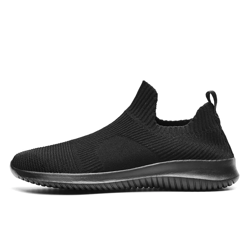 Amozae Slip-On Sneakers Men Lightweight Running Shoes Breathable Knitted Sock Shoes White Jogging Walking Sport Shoes Male Casual Shoes