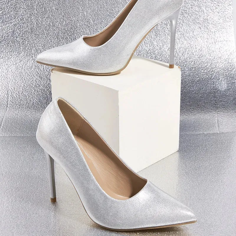 Amozae-Stiletto Heel Women Pointed Toe Pumps Shiny Silver Party Dress Shoes Gladiator Shoes Fashions Sexy Elegant Office High Heels