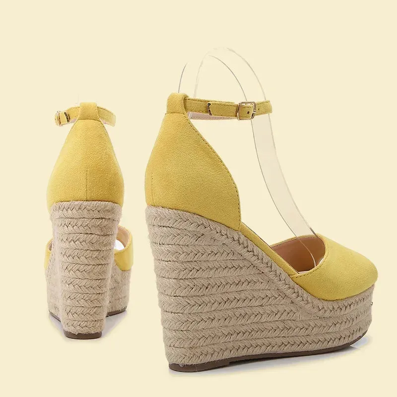 Amozae-Straw Knitted Wedge Sandals Women Casual Suede High Heels Fashions Peep Toe Roman Sandals Twine Weaving Platform Sandalias Pumps