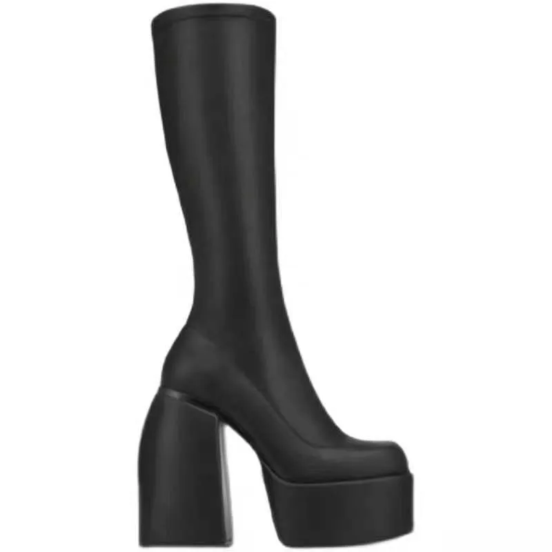 Back to school outfit Amozae  Women Boots High Heels Chunky Platform Black Big Size 43 Winter Boots Knee High Boot Zipper Matrin Boot Party Shoes