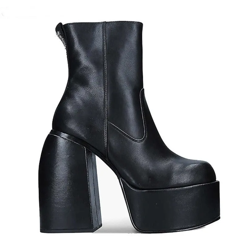 Back to school outfit Amozae  Women Boots High Heels Chunky Platform Black Big Size 43 Winter Boots Knee High Boot Zipper Matrin Boot Party Shoes