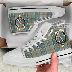 Balfour Blue Tartan High Top Shoes with Family Crest