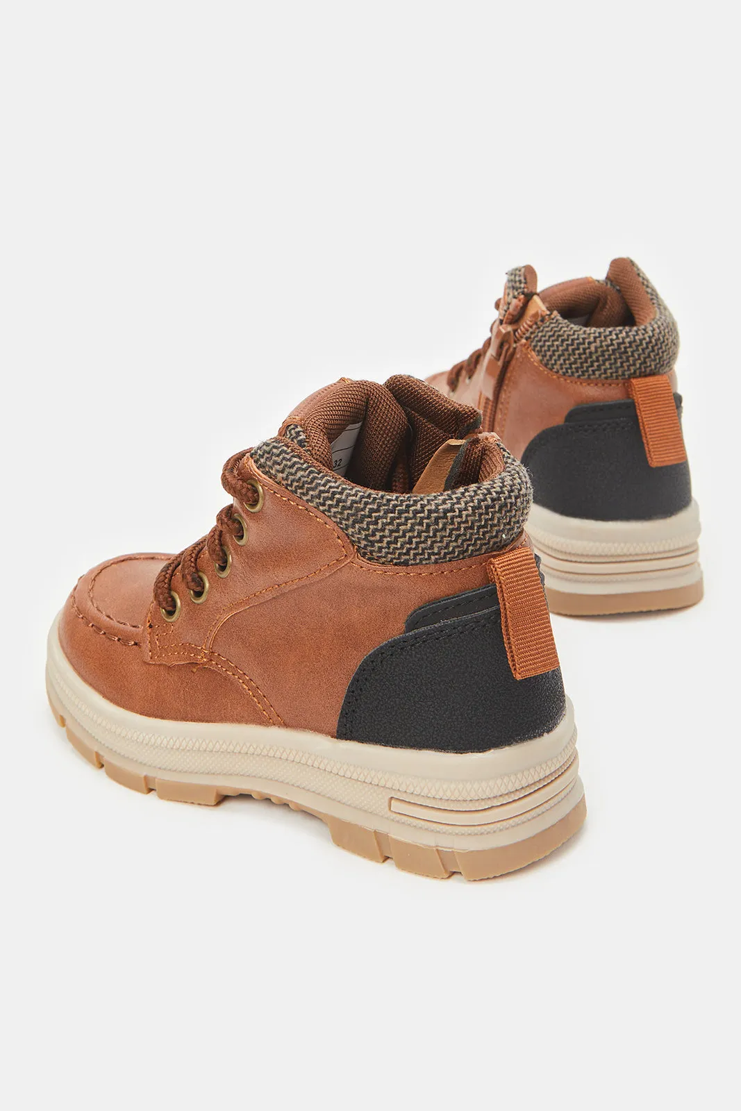 Boys Beige Material Block High Top Shoes