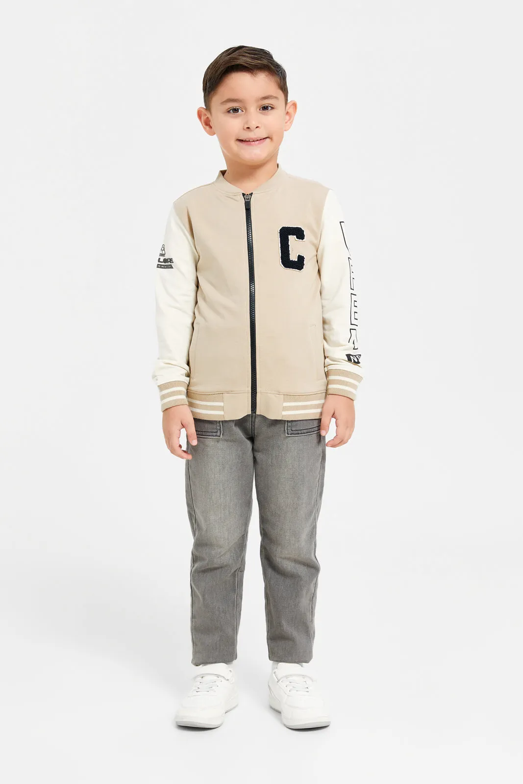 Boys Brown Bomber Zip Thru Sweatshirt