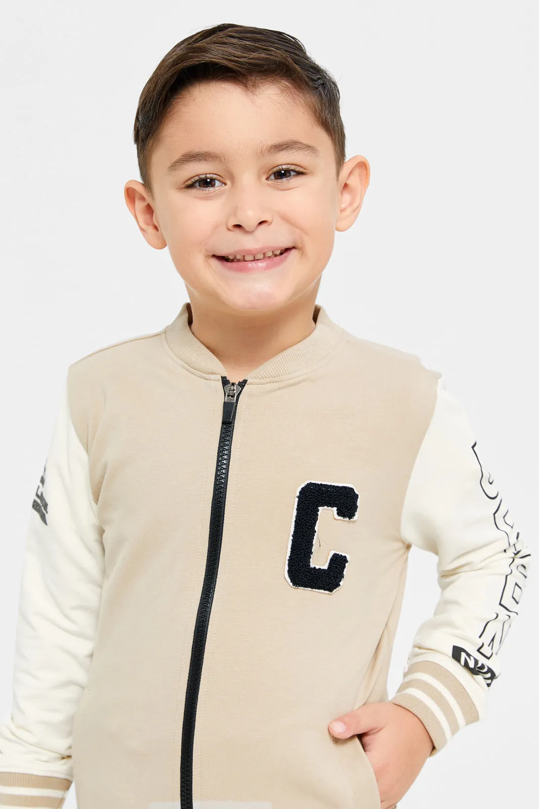 Boys Brown Bomber Zip Thru Sweatshirt