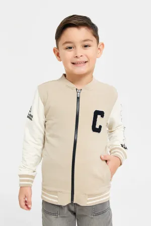 Boys Brown Bomber Zip Thru Sweatshirt