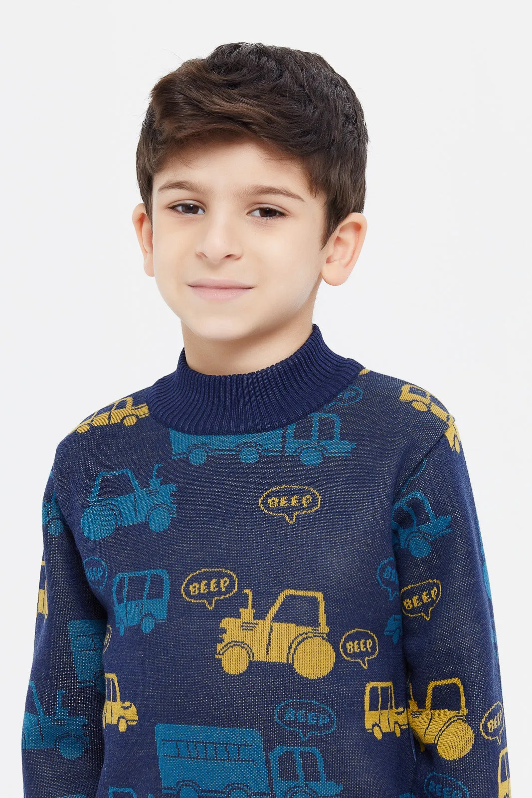 Boys Navy Truck Fleece Bonded Jumper