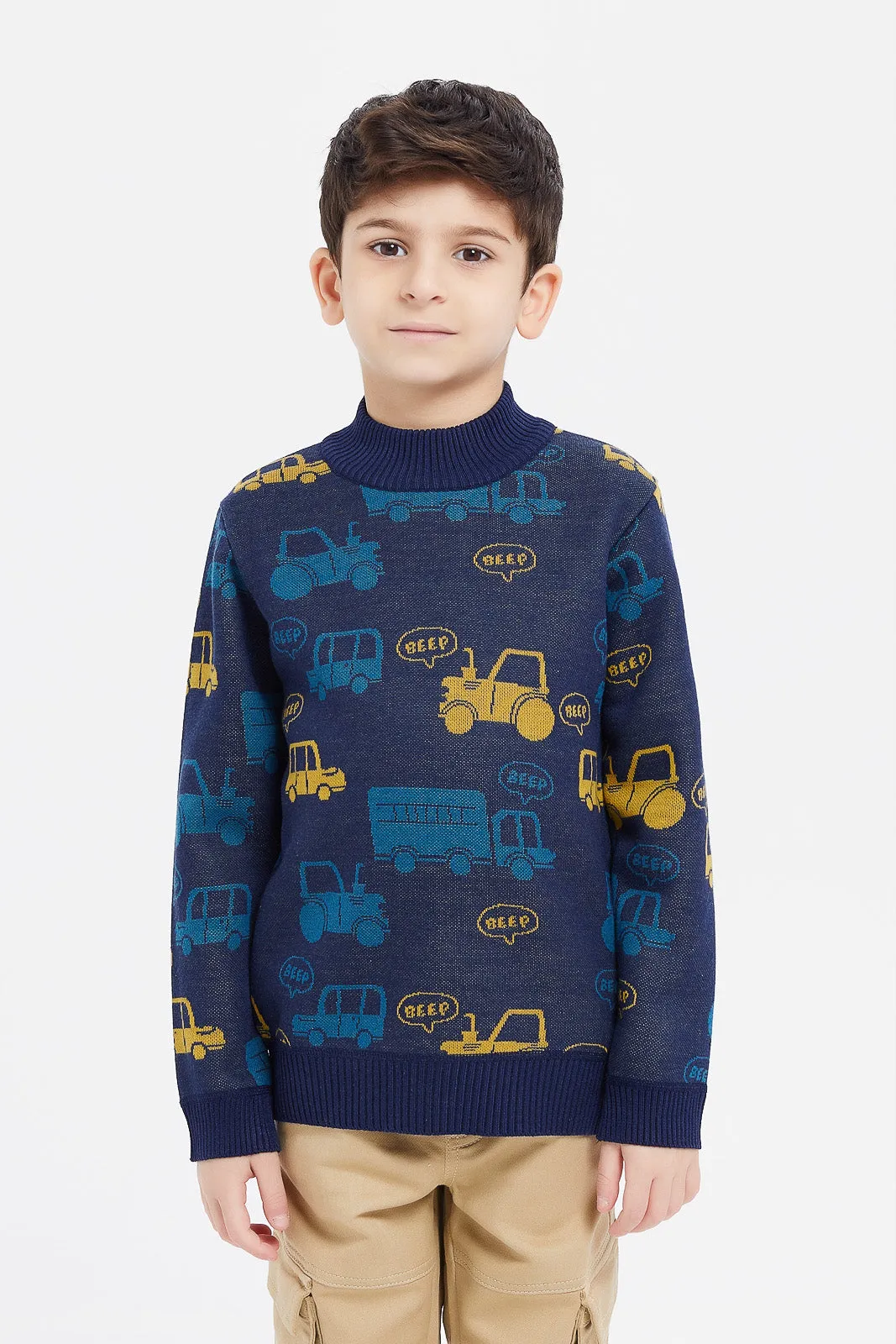 Boys Navy Truck Fleece Bonded Jumper