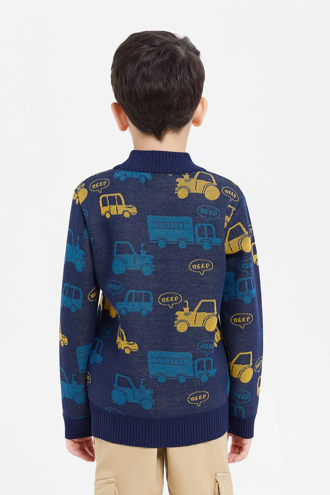 Boys Navy Truck Fleece Bonded Jumper