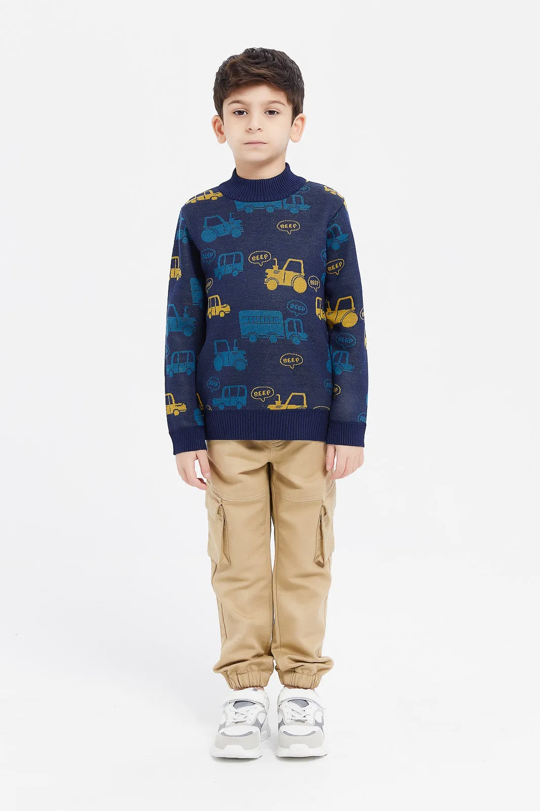 Boys Navy Truck Fleece Bonded Jumper