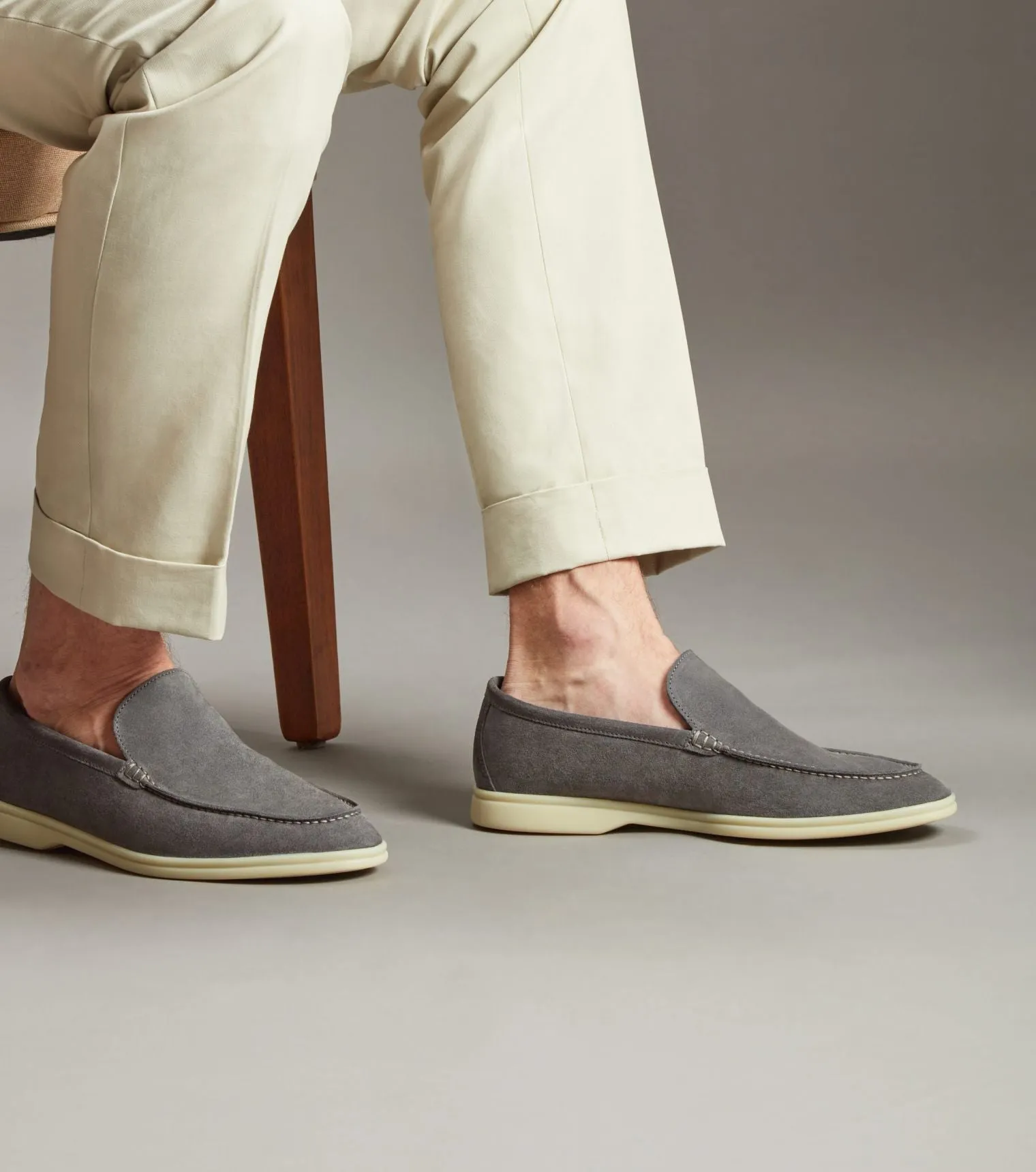 Brabion Unlined Capri Suede Loafer – Grey