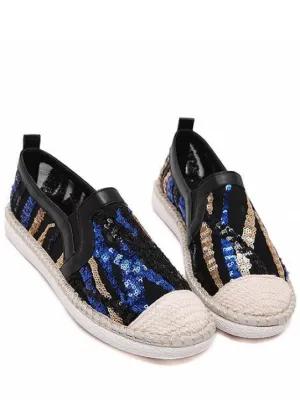 Chic Color Block Weaving Sequins Flat Shoes