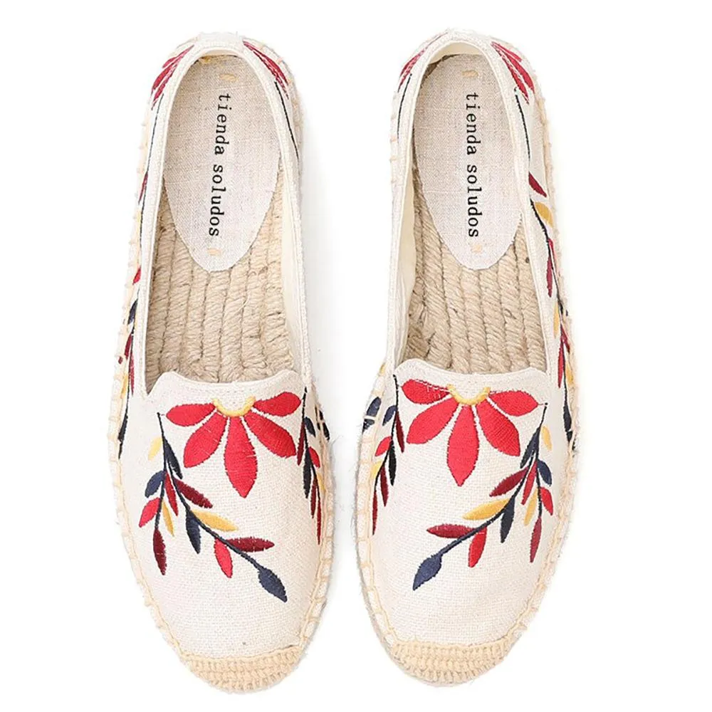 Classic Floral Embroidery Espadrilles Flat Shoes