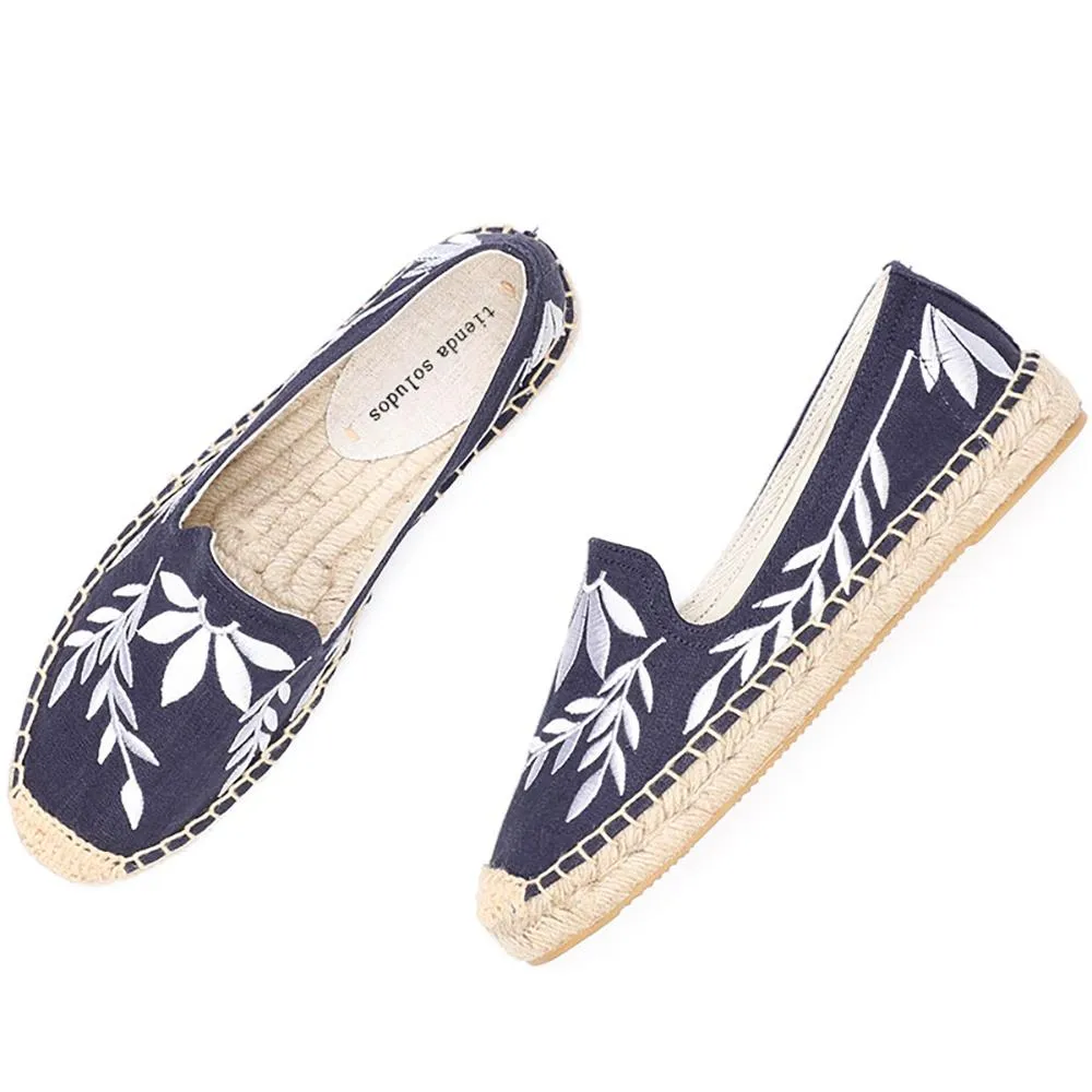 Classic Floral Embroidery Espadrilles Flat Shoes