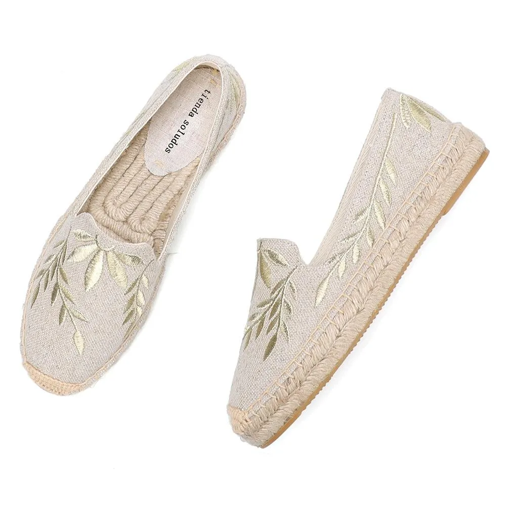 Classic Floral Embroidery Espadrilles Flat Shoes