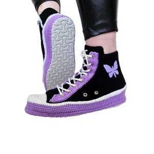 Crochet Knit Handmade Converse-Like Indoor Sneakers Purple Slippers