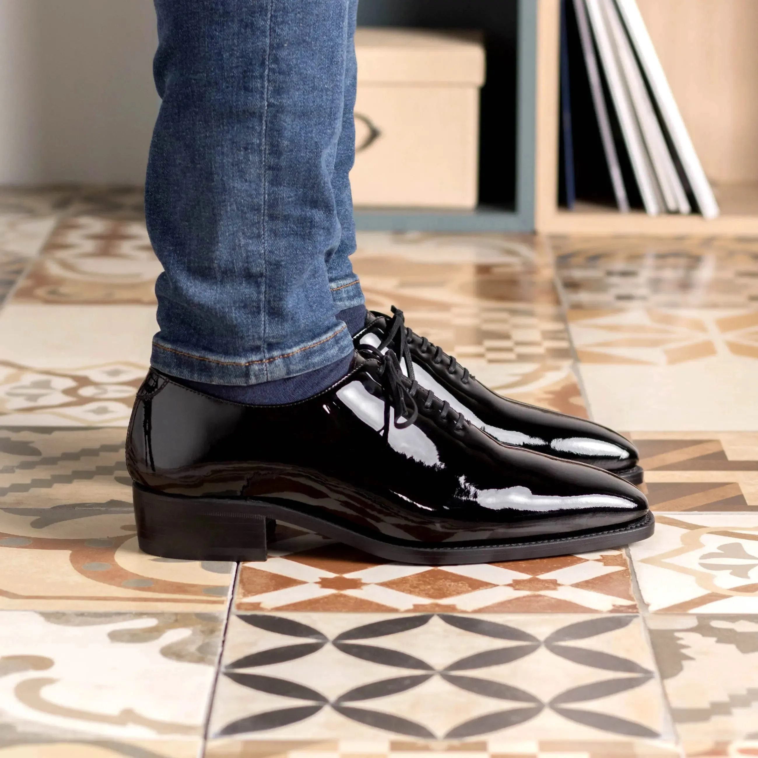 DapperFam Giuliano in Black Men's Patent Leather Whole Cut