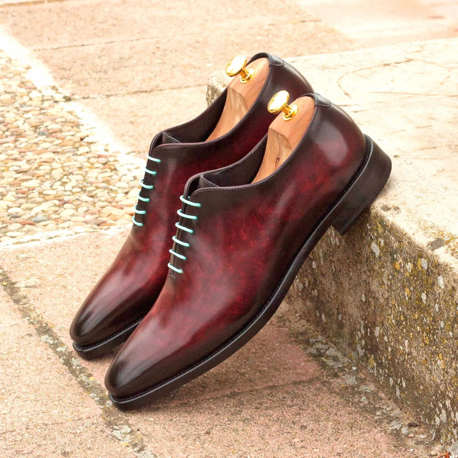 DapperFam Giuliano in Burgundy / Grey Men's Hand-Painted Patina Whole Cut