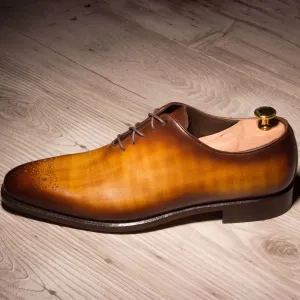 DapperFam Giuliano in Cognac Men's Hand-Painted Patina Whole Cut