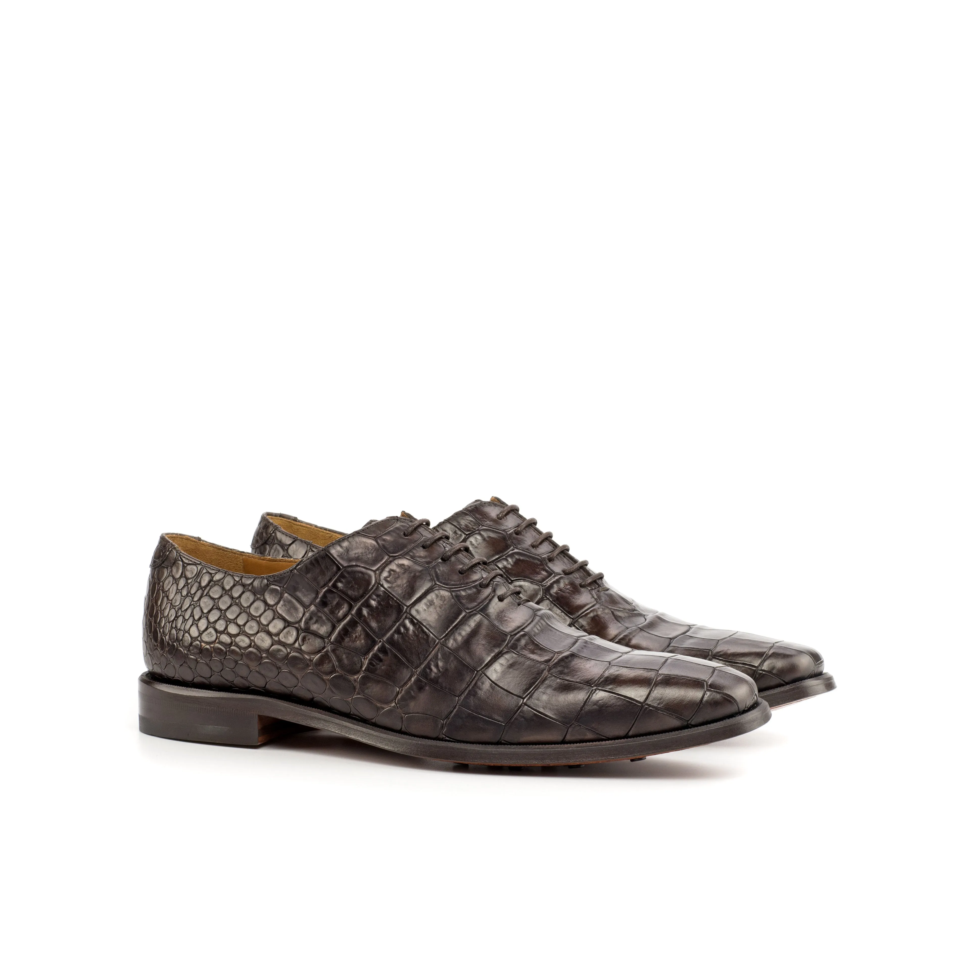 DapperFam Giuliano in Dark Brown Men's Italian Croco Embossed Leather Whole Cut