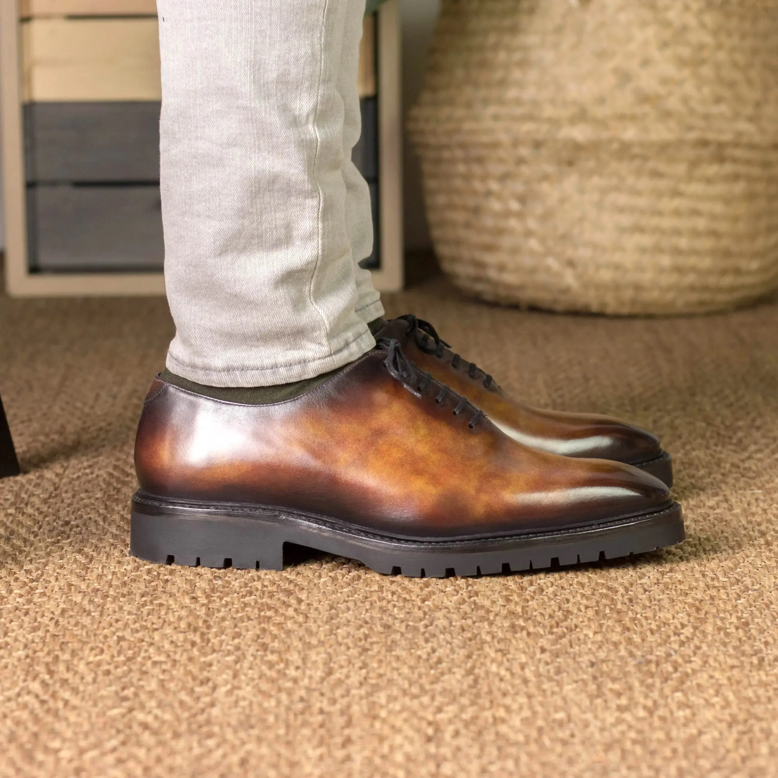 DapperFam Giuliano in Fire Men's Hand-Painted Patina Whole Cut