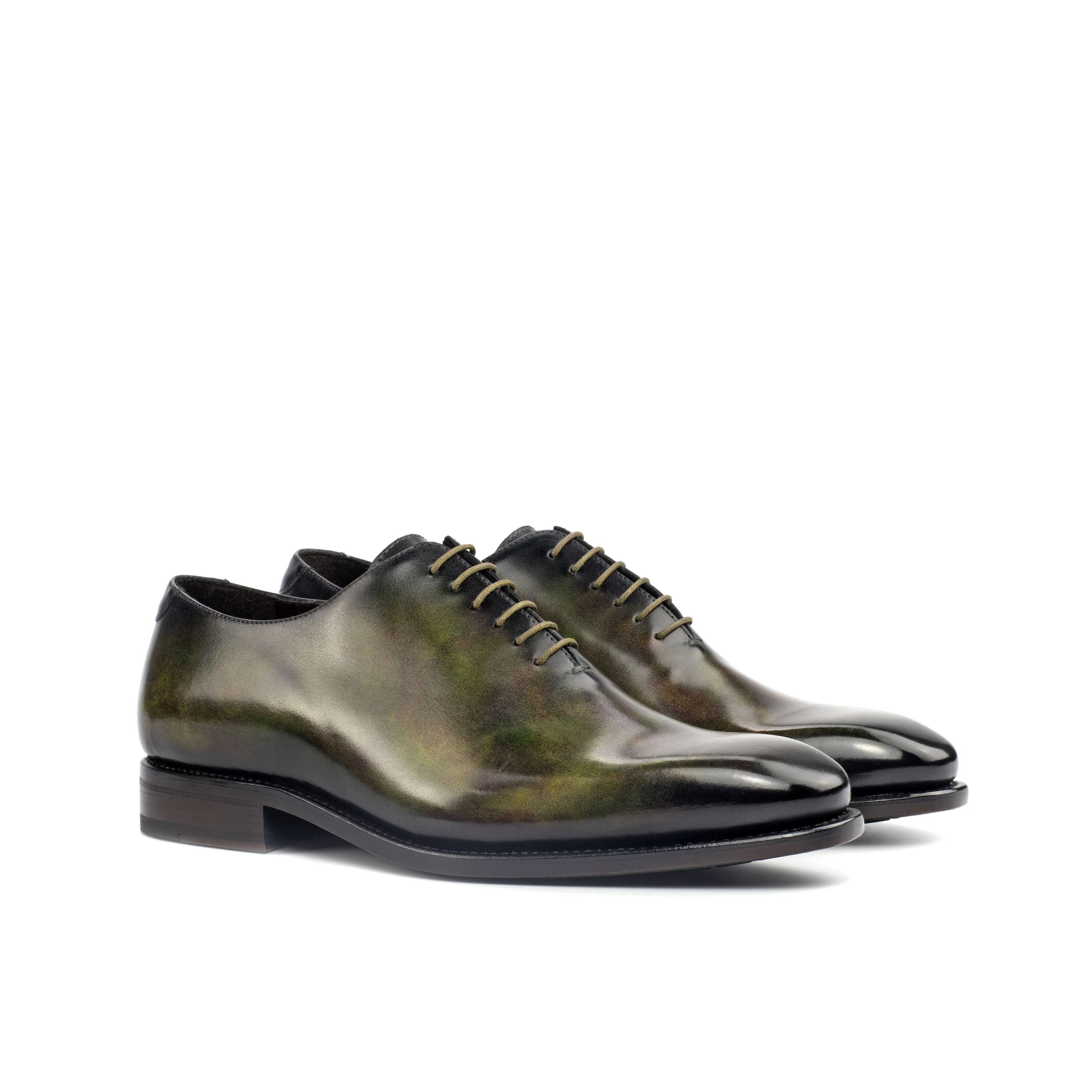 DapperFam Giuliano in Green Men's Hand-Painted Patina Whole Cut