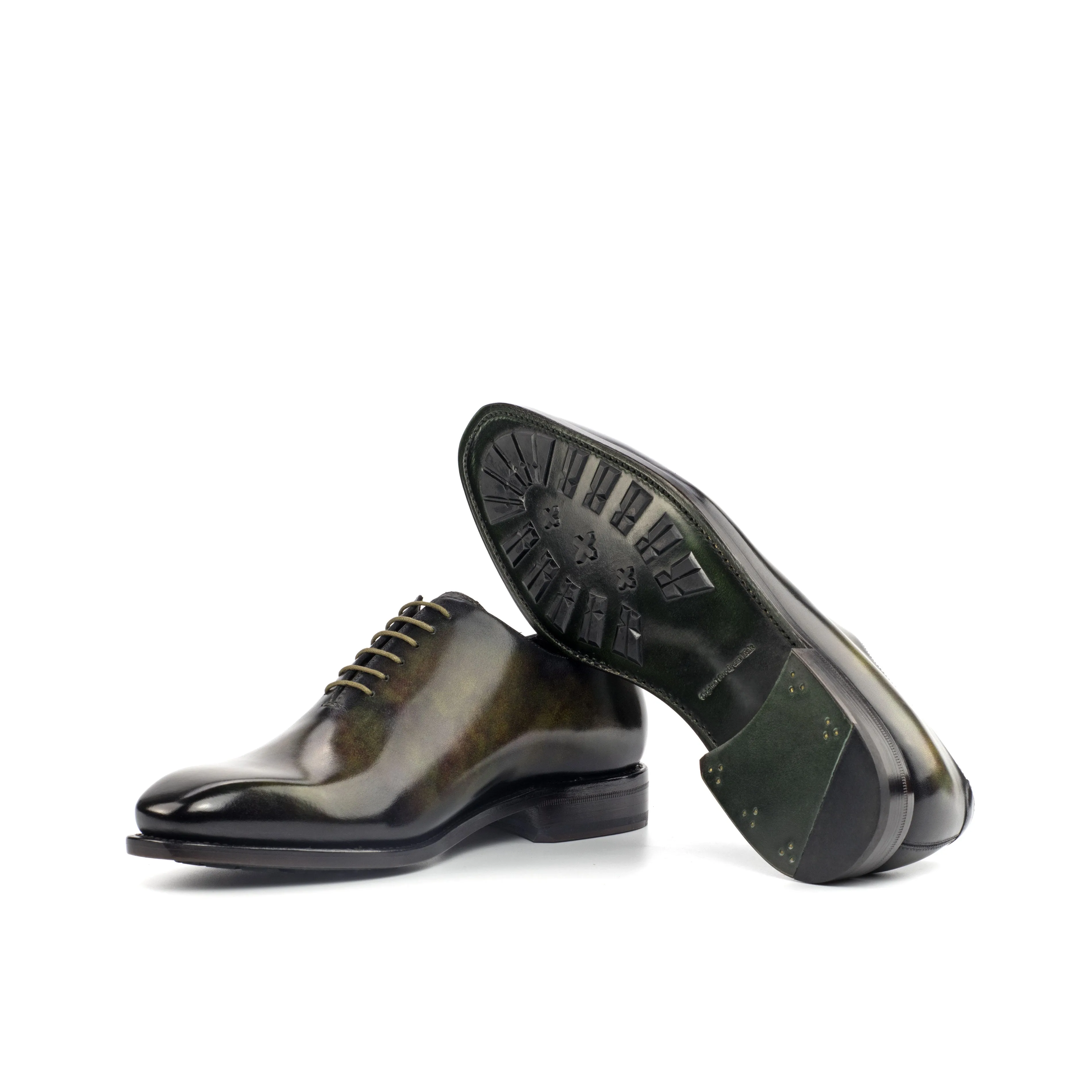 DapperFam Giuliano in Green Men's Hand-Painted Patina Whole Cut