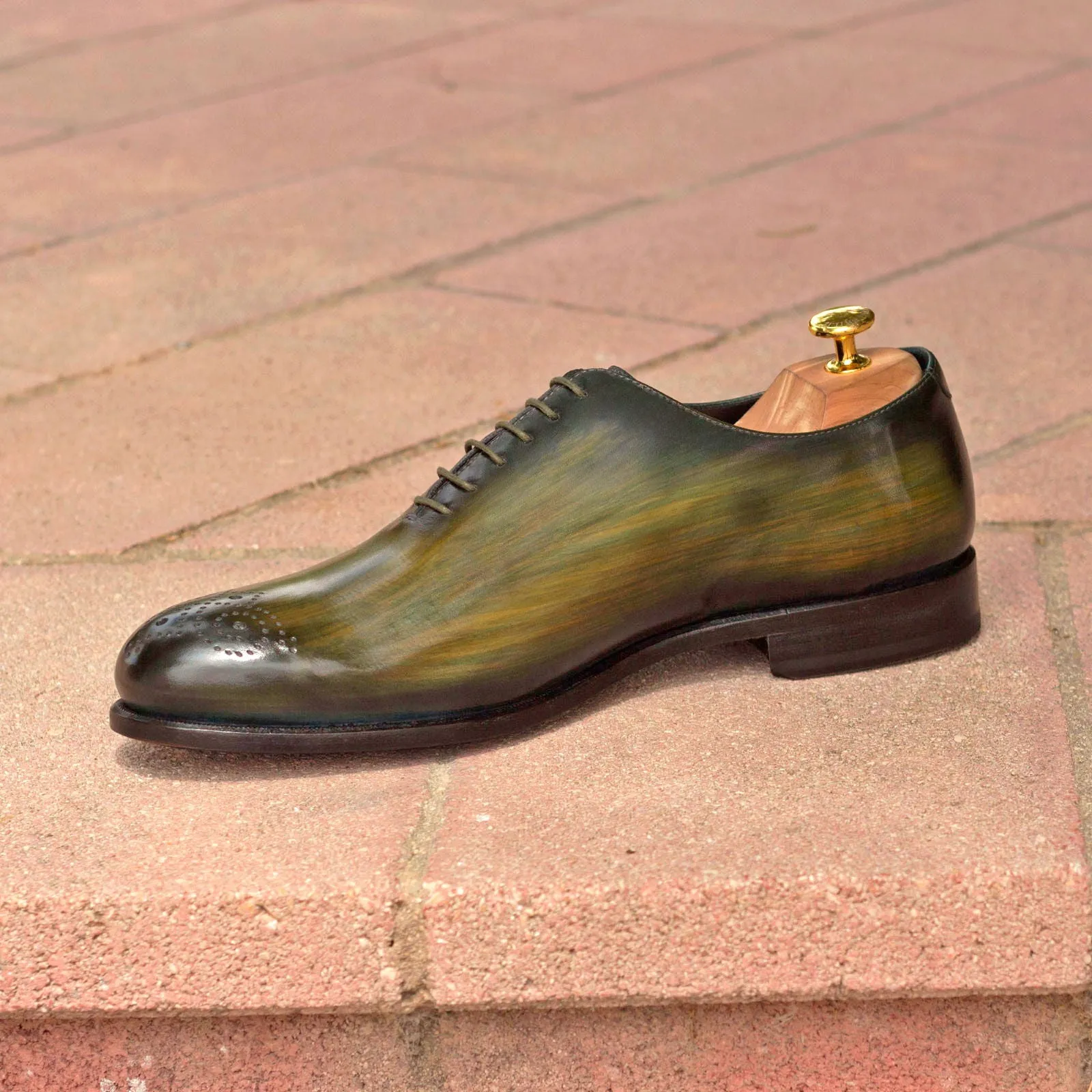 DapperFam Giuliano in Khaki Men's Hand-Painted Patina Whole Cut