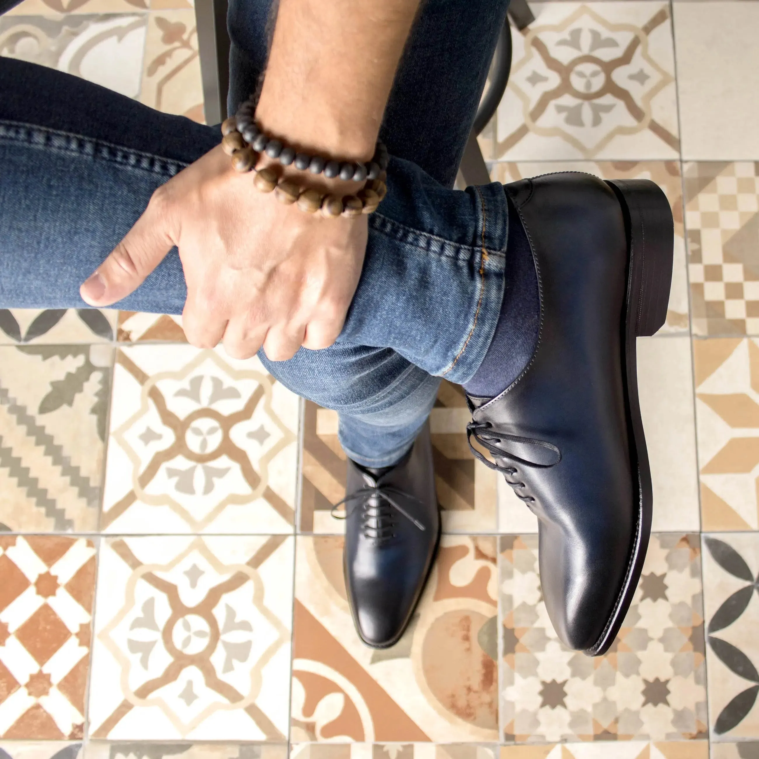 DapperFam Giuliano in Navy Men's Italian Leather Whole Cut