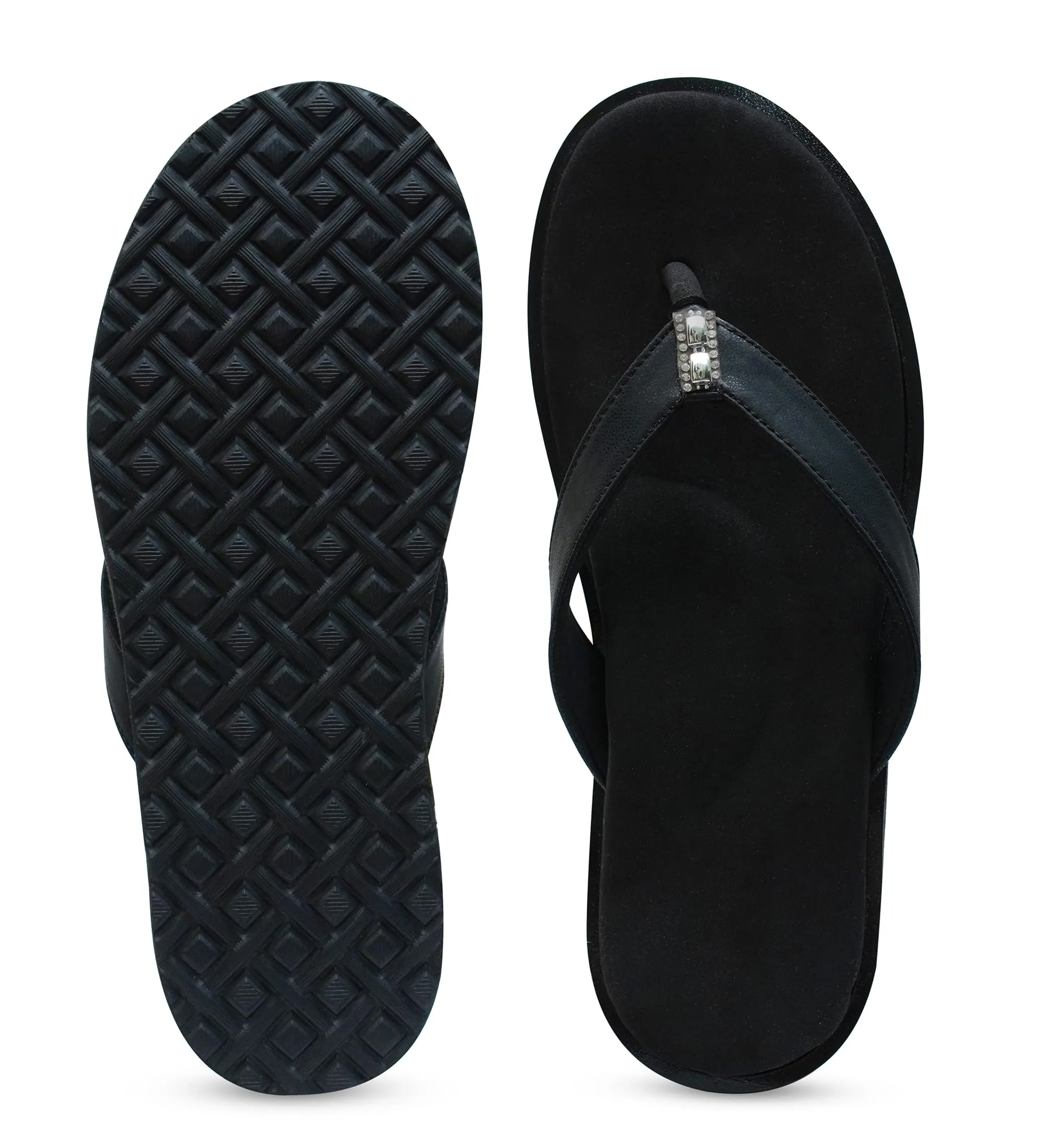 DIA ONE Orthopedic Sandal Rubber Sole MCP Insole Diabetic Footwear for Women (L.Cozy Black 3 Button Top Dia_77 Size 7-26 cm)