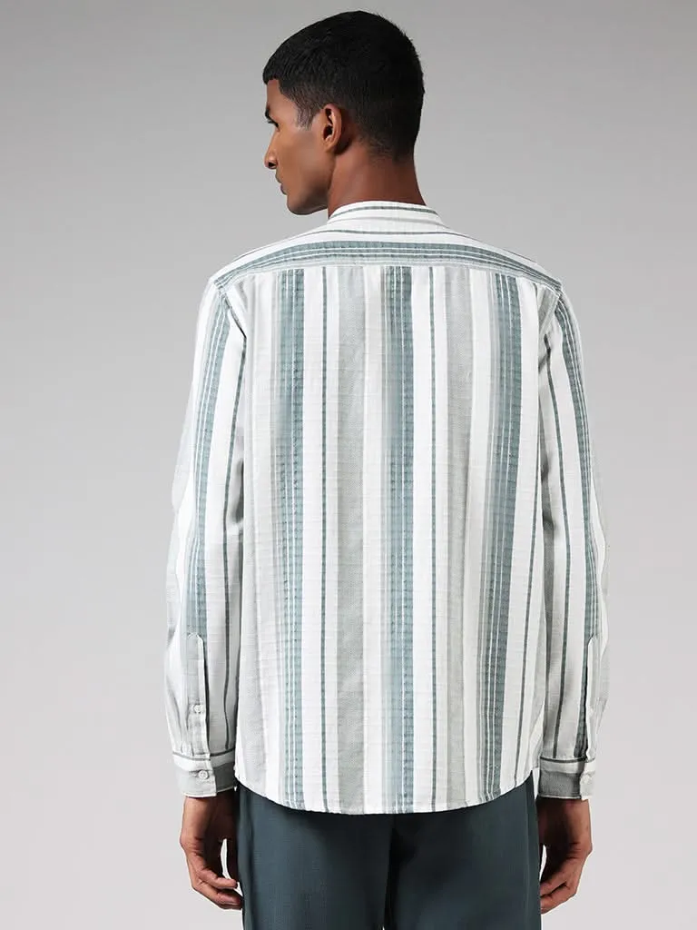 ETA Off White Self-Striped Cotton Resort-Fit Shirt