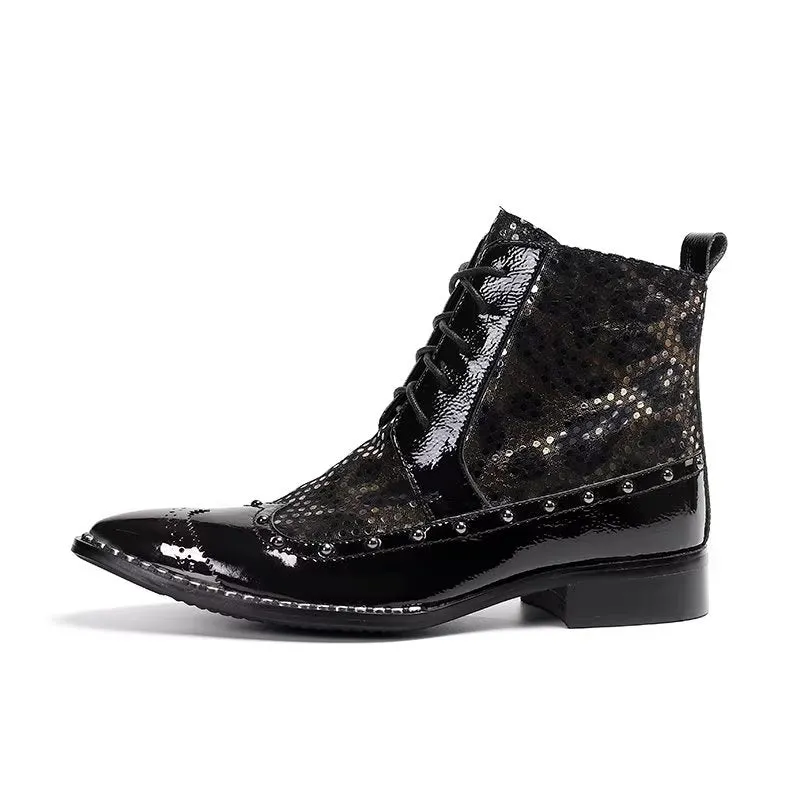 ExoLuxe Genuine Leather Exotic Pattern Dress Boots