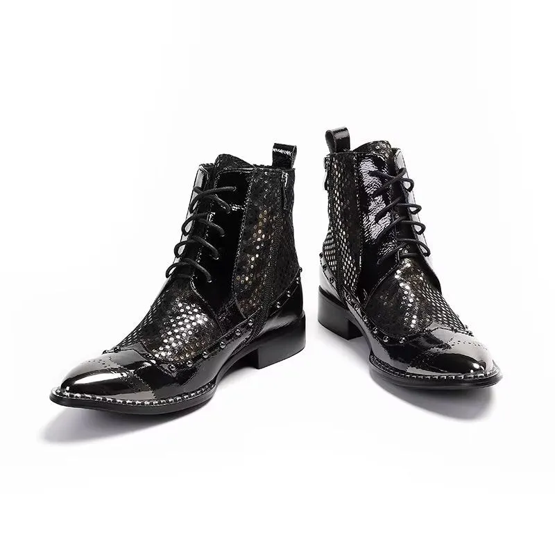 ExoLuxe Genuine Leather Exotic Pattern Dress Boots