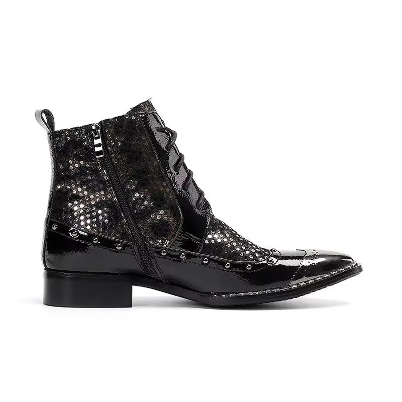 ExoLuxe Genuine Leather Exotic Pattern Dress Boots