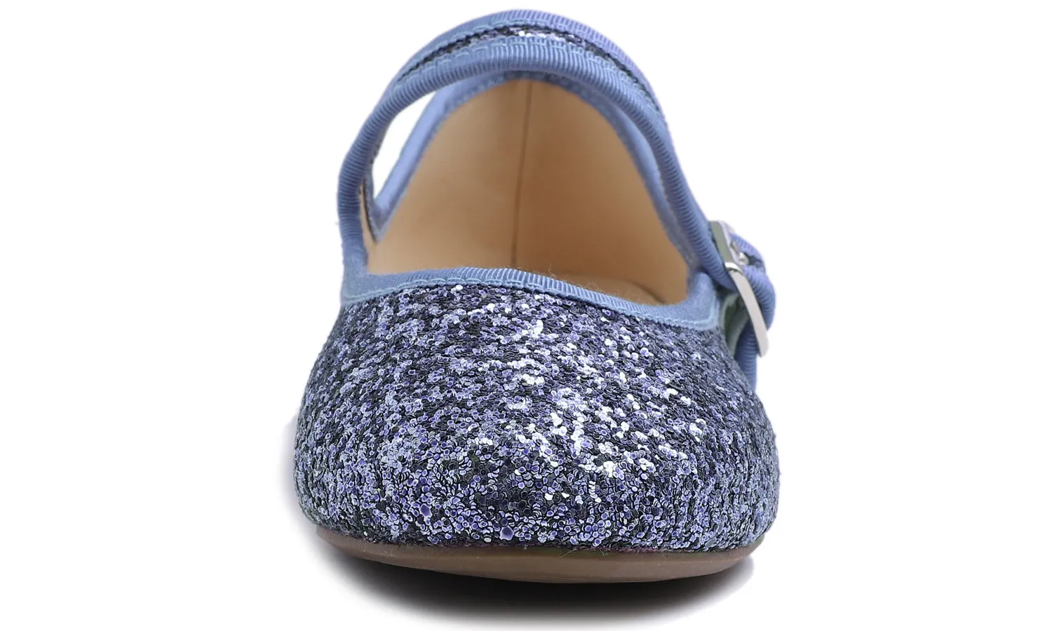 Feversole Women's Soft Cushion Extra Padded Comfort Round Toe Mary Jane Metal Buckle Fashion Ballet Flats Walking Shoes Lavender Purple Glitter