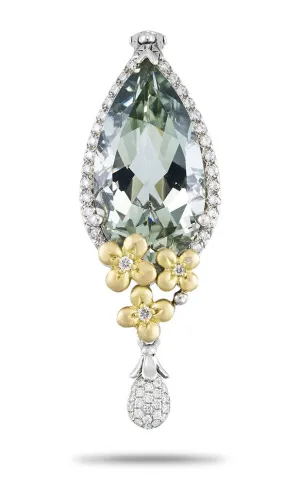 Flower Dance Pendant – Diamond  & Green Amethyst