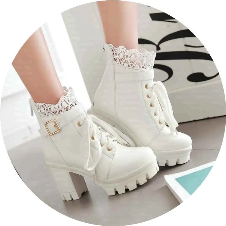 For Women, Lace-up Martens Boots With High Heels And Thick Heels