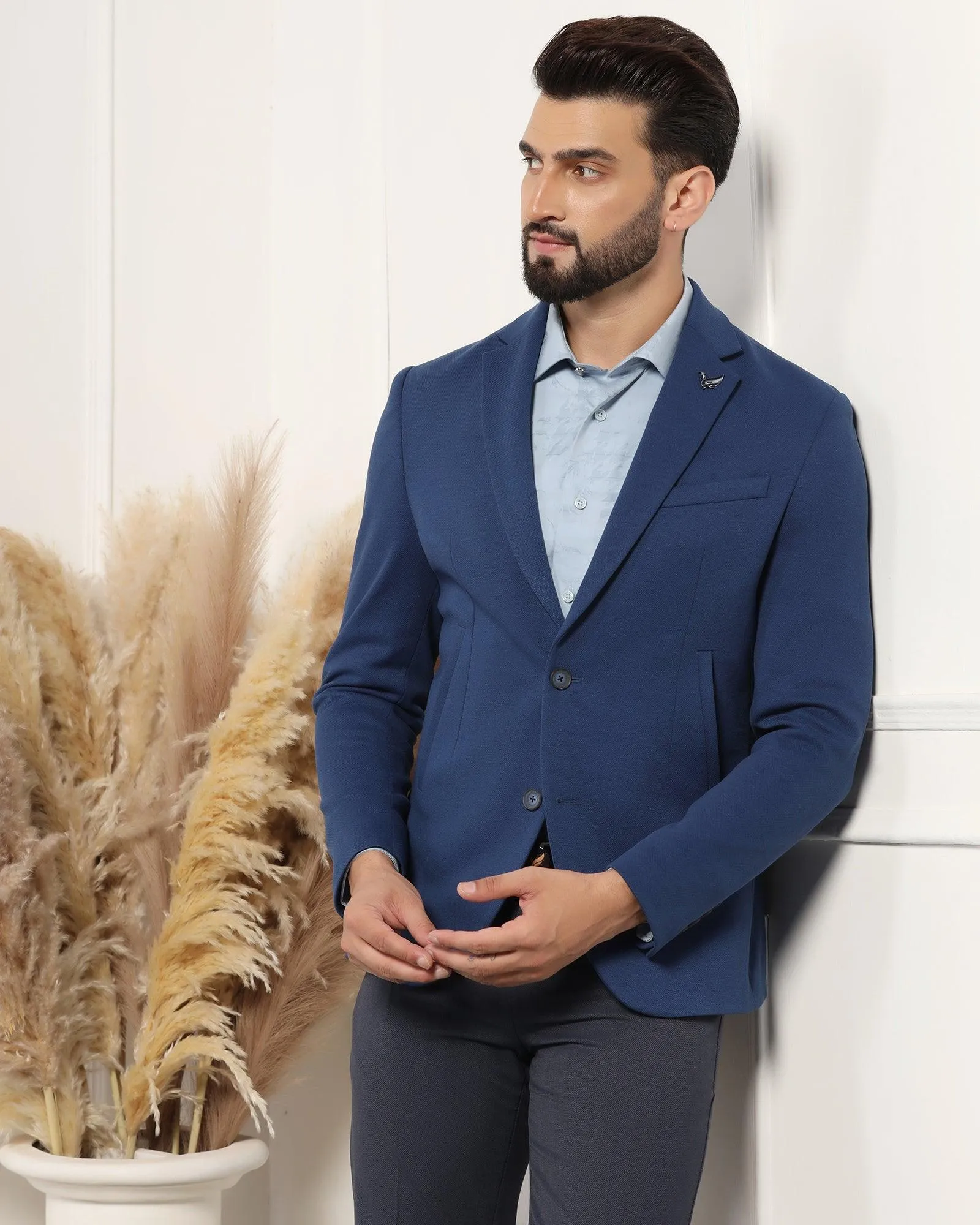 Formal Navy Textured Blazer - Elevate