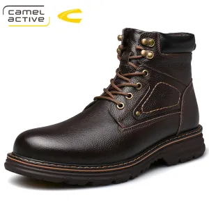 High quality Men's Genuine cow leather Martins Boots brown Platform Shoes Real wool warm inner lining Boots