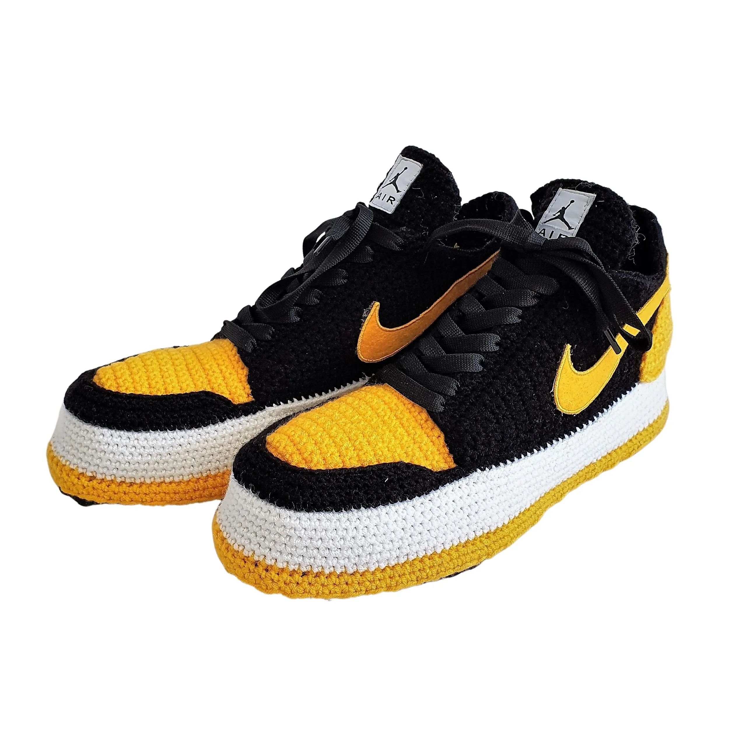 Jordan 1 Sneakers Low Top Yellow Black Custom Slippers Basketball Plush Shoes