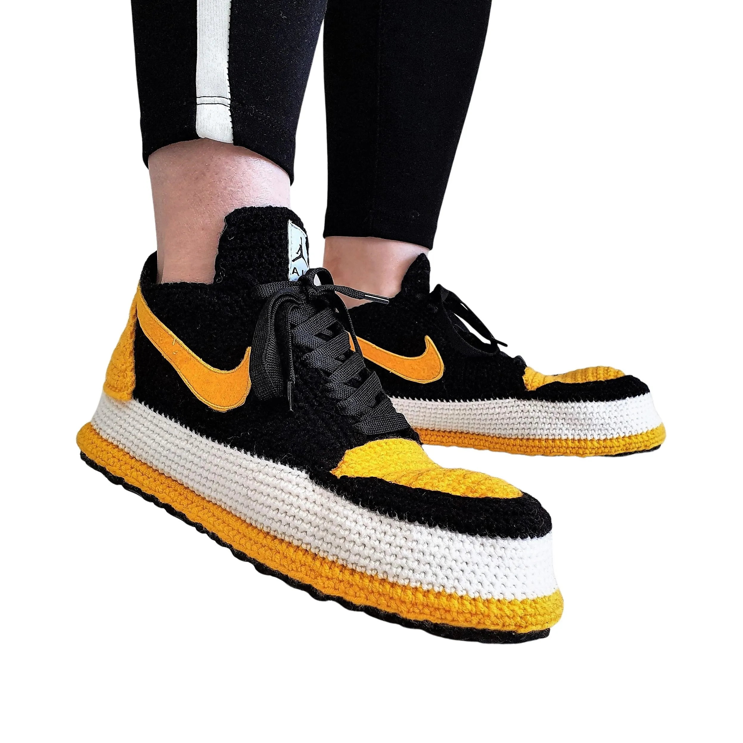 Jordan 1 Sneakers Low Top Yellow Black Custom Slippers Basketball Plush Shoes