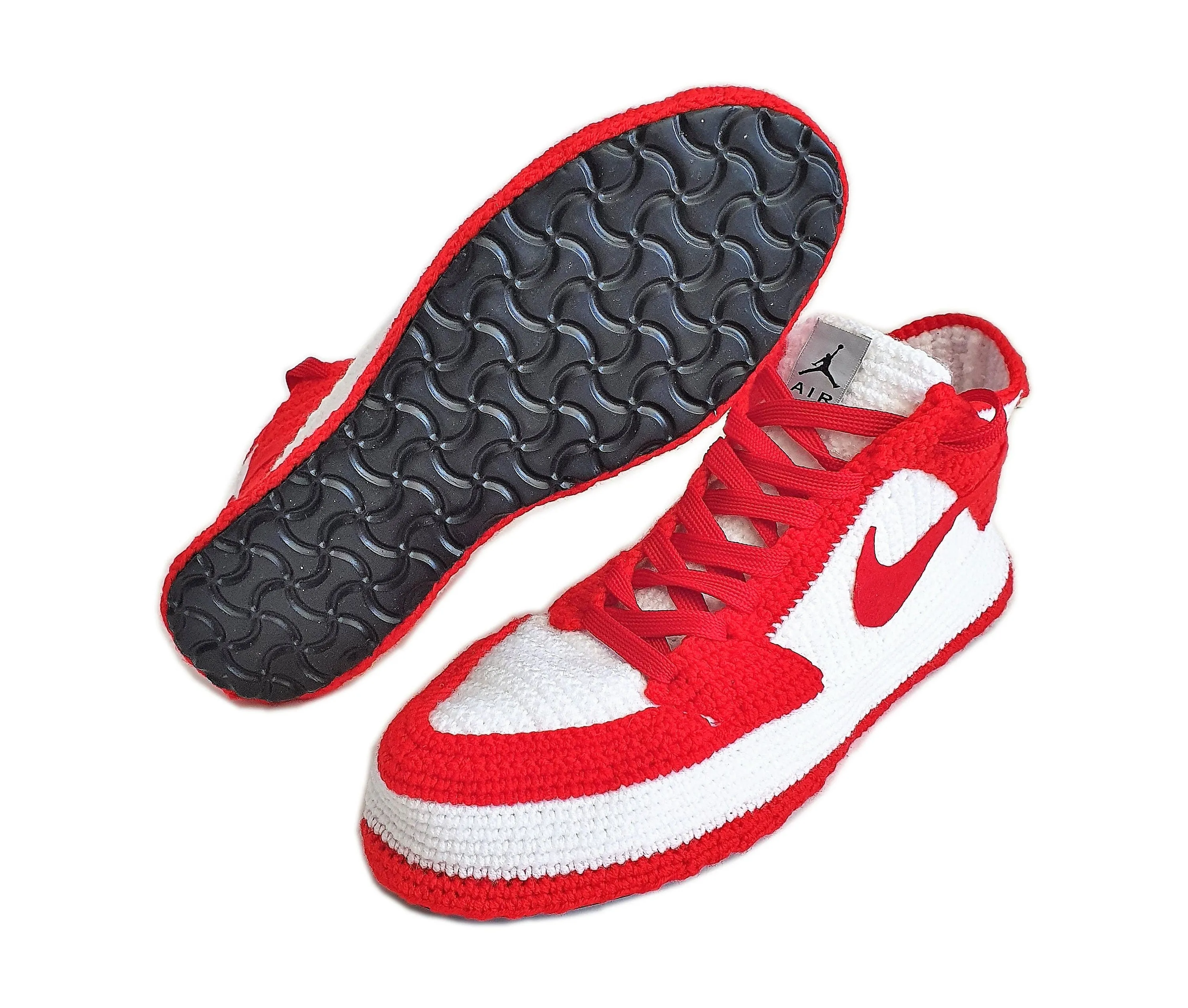 Jordan Dunk Low Retro Red Sneakers Handmade Crochet Home Slippers Plush