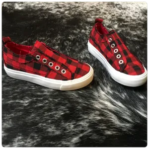 Kids Babalu Red Buffalo Plaid Slip on Sneaker