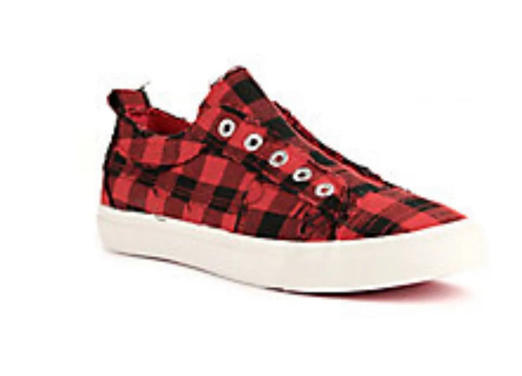 Kids Babalu Red Buffalo Plaid Slip on Sneaker