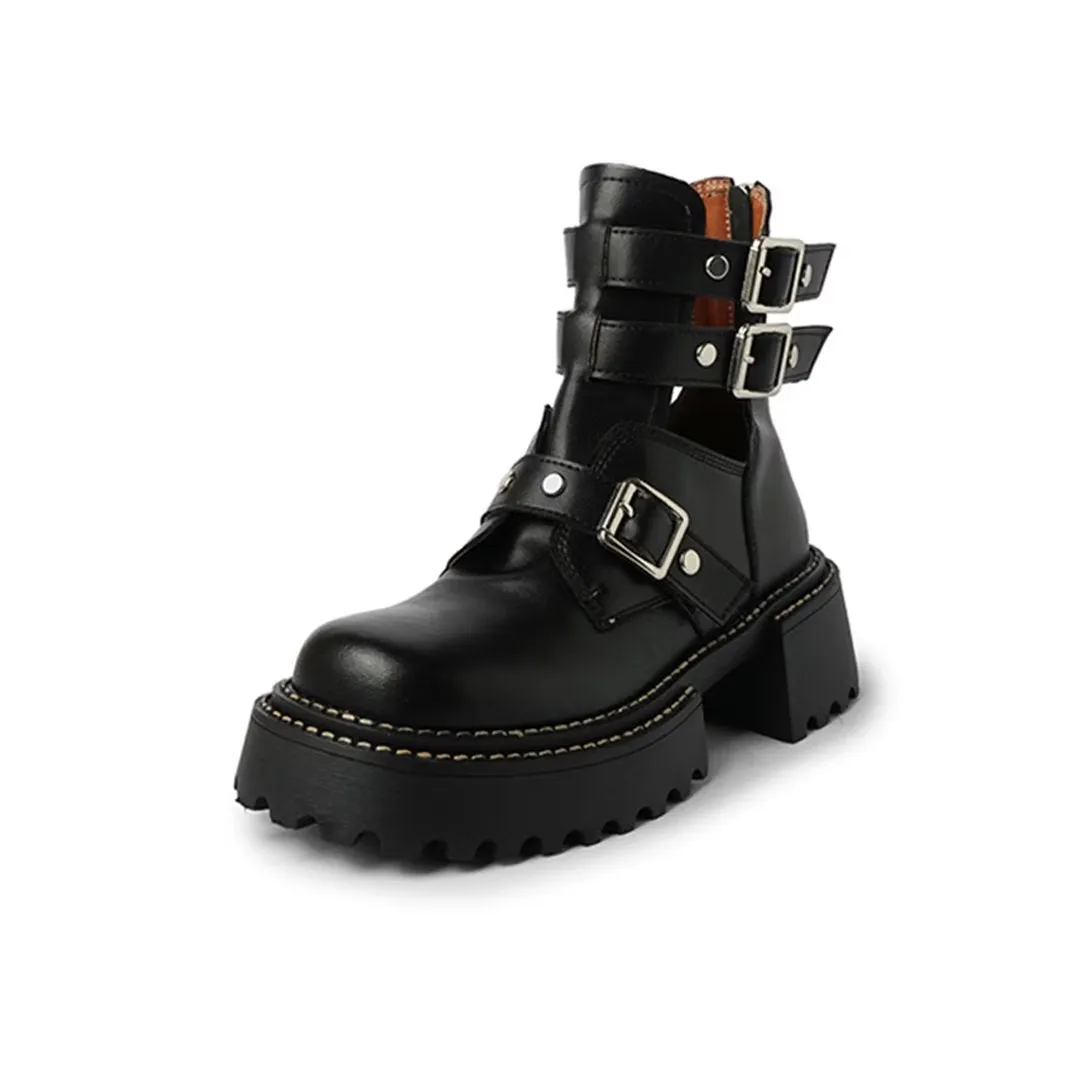 LeatherLuxe Sophisticated Buckle Winter Boots